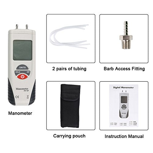 Mengshen Digital Manometer, Professional Digital Air Pressure Meter & Differential Pressure Gauge Kit - ±13.79kPa / ±2 psi