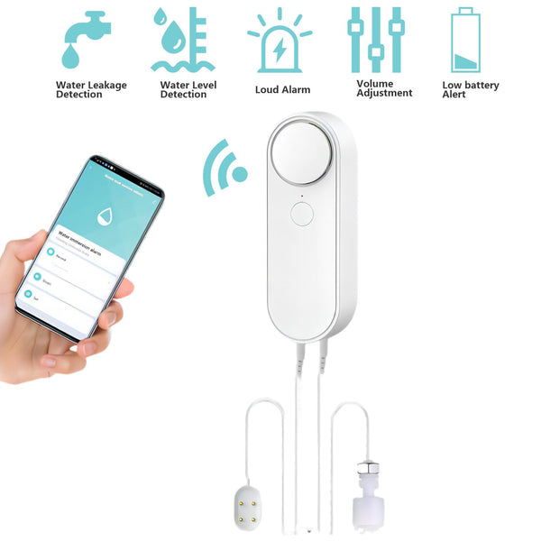 Mengshen WiFi Water Leak & Water Level Detector, 2-In-1 Tuya Smart Sensor Alarm Loud Volume APP Alert Monitoring with 6.5 Feet Detection Line for Swimming Pool Fish Tank Aquarium