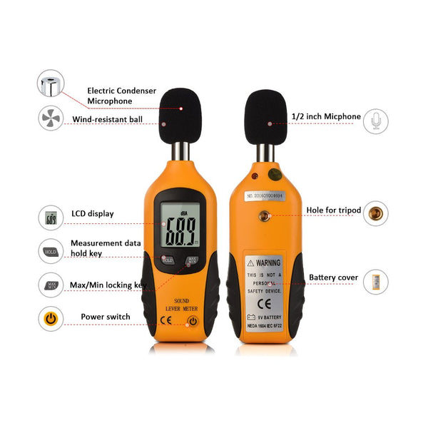 Mengshen Digital Sound Level Meter, Handheld Audio Noise Meter Tester with LCD Display Measuring 30-130dB (9V Battery Included)