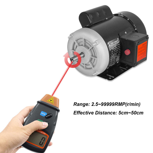 Mengshen Digital Tachometer, Non Contact Laser Photo Tach 2.5-99999 RPM Rotation Speed Meter Gauge Measurement with Reflective Tape (9V Battery Included)