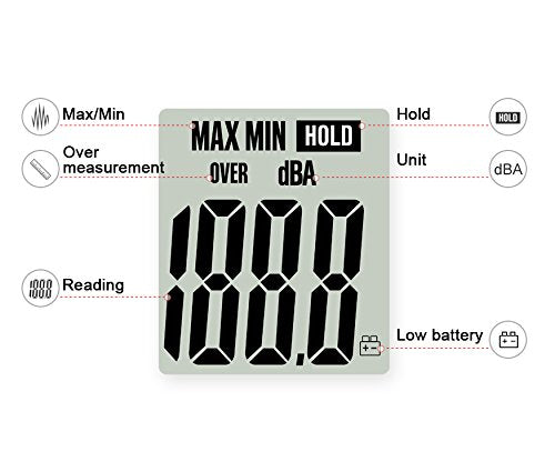 Mengshen Digital Sound Level Meter, Handheld Audio Noise Meter Tester with LCD Display Measuring 30-130dB (9V Battery Included)