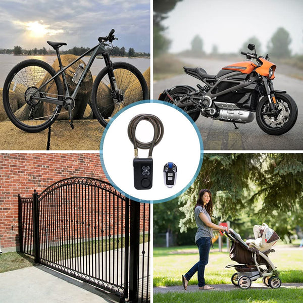 Mengshen Bicycle Lock with Remote Control, Anti-Theft Vibration Alarm with 80 cm Cable Length, IP55 Waterproof for Bicycle, Motorcycle, Door, Fence, Gate, Scooter, Pushchair