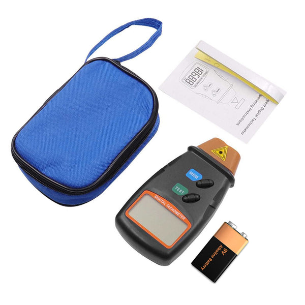 Mengshen Digital Tachometer, Non Contact Laser Photo Tach 2.5-99999 RPM Rotation Speed Meter Gauge Measurement with Reflective Tape (9V Battery Included)
