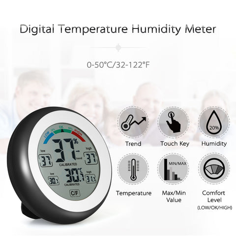 Indoor Outdoor Thermometer Hygrometer,Wireless Electronic Temperature Humidity Meter,Round Touch Screen Household Digital LCD Display Weather Station Tester