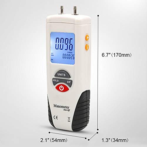 Mengshen Digital Manometer, Professional Digital Air Pressure Meter & Differential Pressure Gauge Kit - ±13.79kPa / ±2 psi