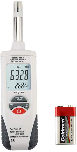 Mengshen Digital Psychrometer - Handheld Backlight Temperature Humidity Meter Gauge with Dew Point and Wet Bulb Temperature - Battery Included M350