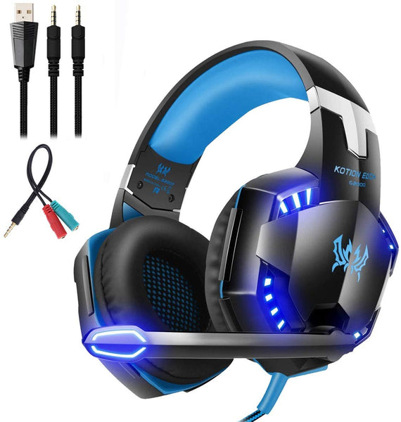 Mengshen Stereo Gaming Headset - with Mic, Volume Control and Cool LED Lights - Compatible with PC, Laptop, Smartphone,PS4 and Xbox One Controller,G2000