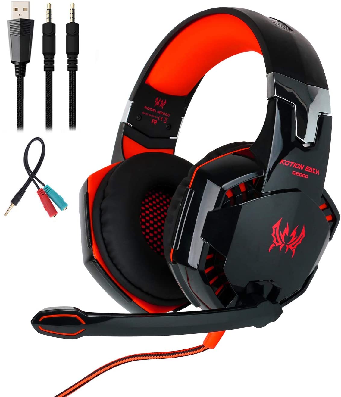 Mengshen Stereo Gaming Headset - with Mic, Volume Control and Cool LED Lights - Compatible with PC, Laptop, Smartphone,PS4 and Xbox One Controller,G2000