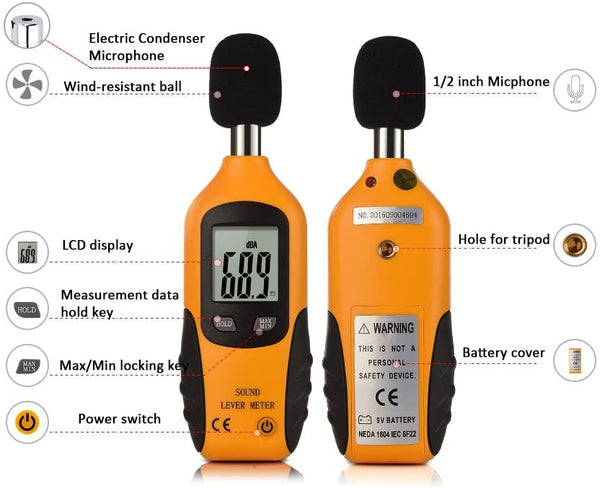 Mengshen Decibel Meter, Digital Sound Level Meter Handheld Audio Noise Meter Tester with LCD Display Measuring 30-130dB (Battery Included)M80