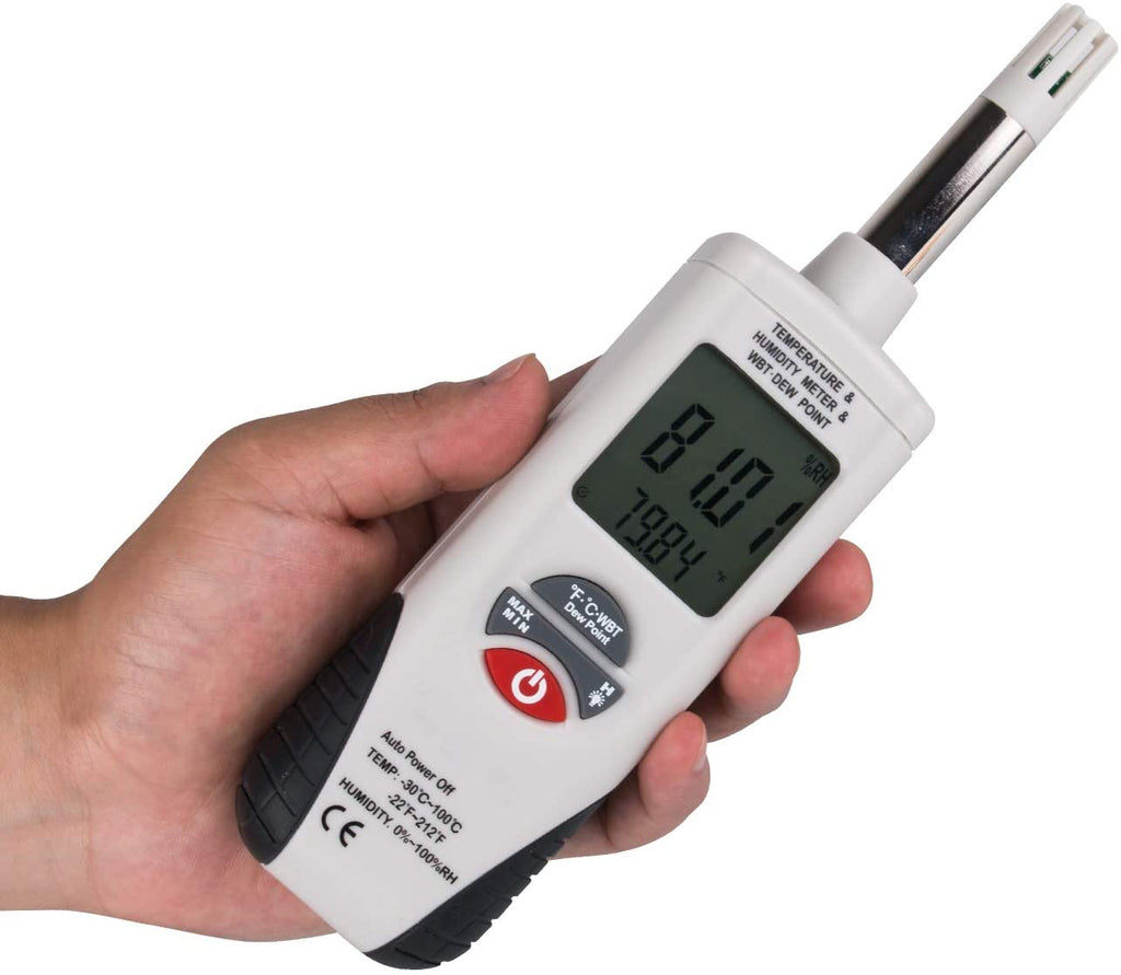 Temperature and Humidity Gauge Meter with Backlight Digital Psychrometer  Thermometer Hygrometer Dew Point and Wet Bulb Temperature Battery Included