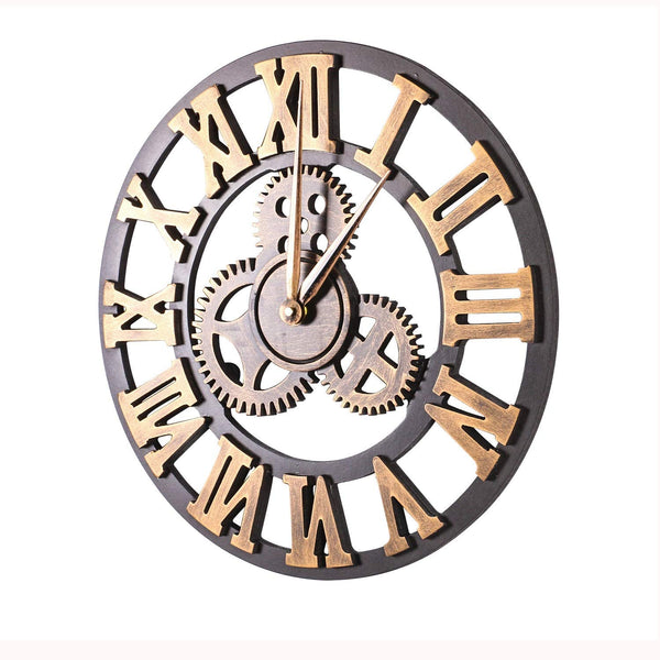 Mengshen Large Decorative Wall Clock European Retro Vintage Clock with Roman Numerals Silent Non-Ticking for Home Living Room Bedroom Kitchen(Golden)AD01