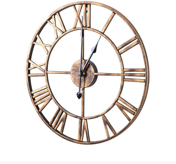 Mengshen Large Metal Wall Clock European Retro Decorative Clock with Roman Numerals Non-Ticking Silent Ideal for Home Living Room Bedroom Kitchen 50CM AD02