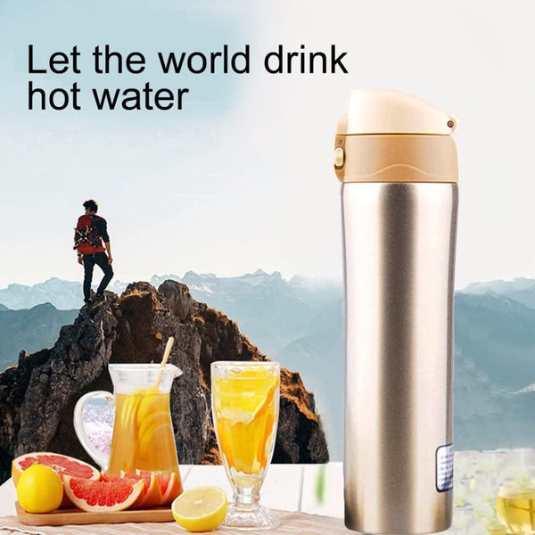 Car Electric Heating Mug, Mengshen Coffee Cup 12V 400ML Stainless Steel Car Auto Kettle Pot Hot Water Heater Bottle Portable Flask Travel Electric 50W CA302 Gold